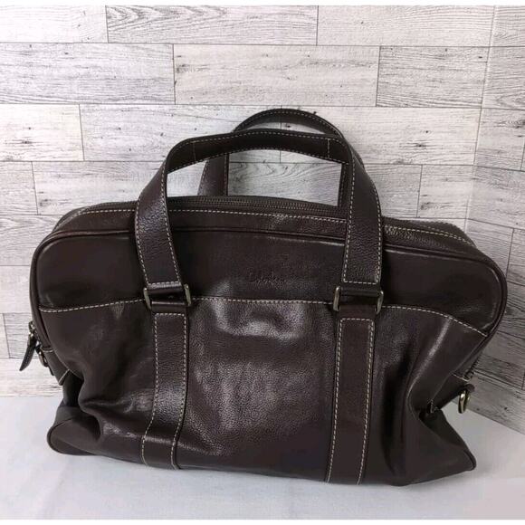 COLE HAAN Dark Brown Leather Large Multi Compartment Portfolio Carry All Man Bag - Picture 2 of 16